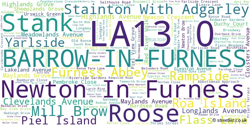 A word cloud for the LA13 0 postcode